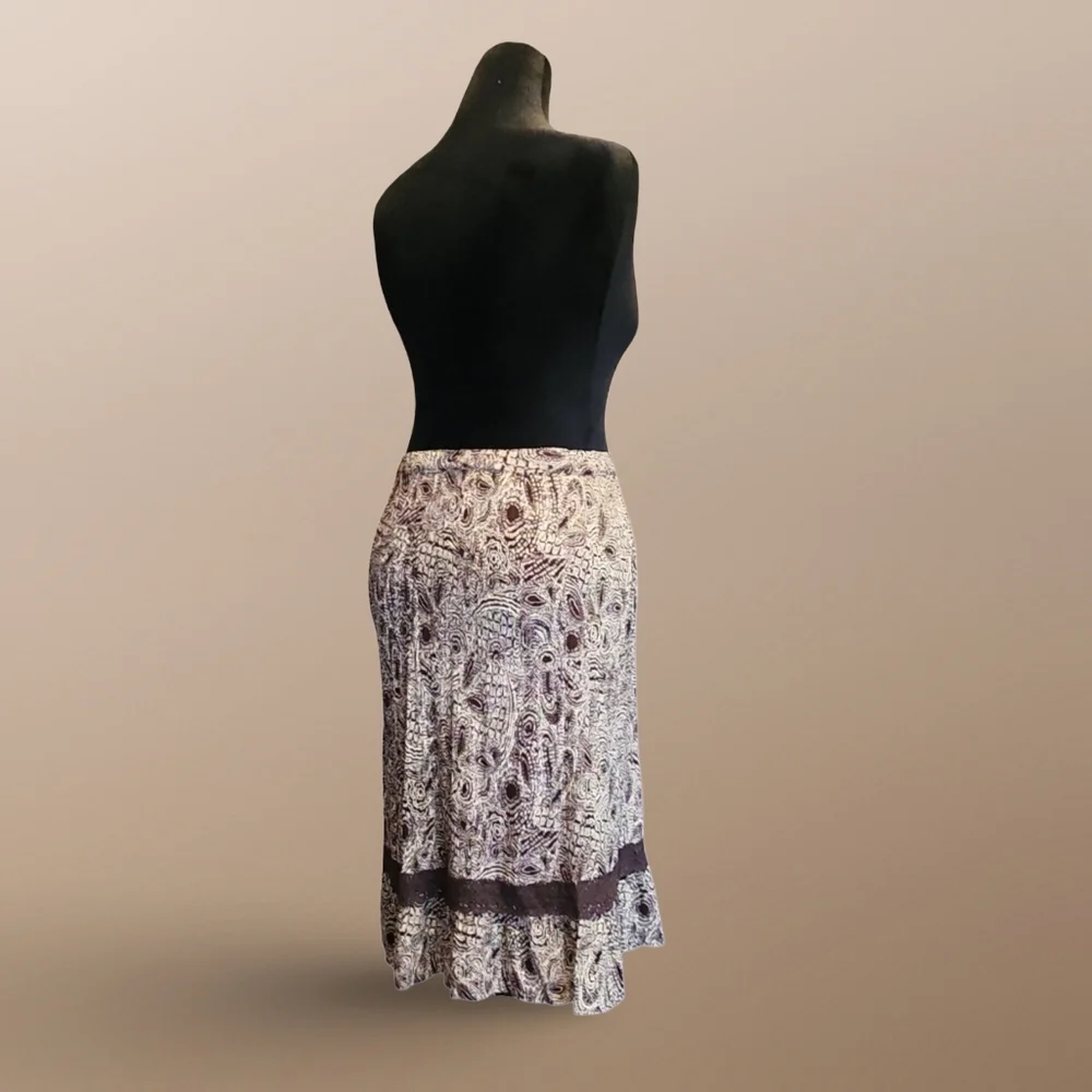 Boho Jaclyn Smith Cream and Brown A-Line Skirt Cottagecore Festival Hippie Tribe - Picture 5 of 8